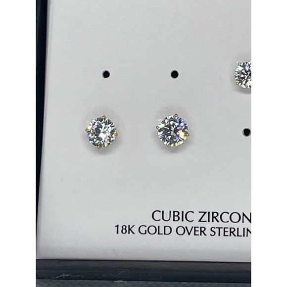 18K Gold Vermeil Earrings (2 Piece Set) CZ Stud Style Women's Trendy Fashion NWT - Picture 7 of 10